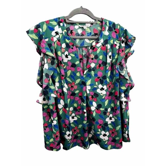 Zac & Rachel Blouse Flutter Sleeve Floral V Neck Women 2X - Picture 1 of 8